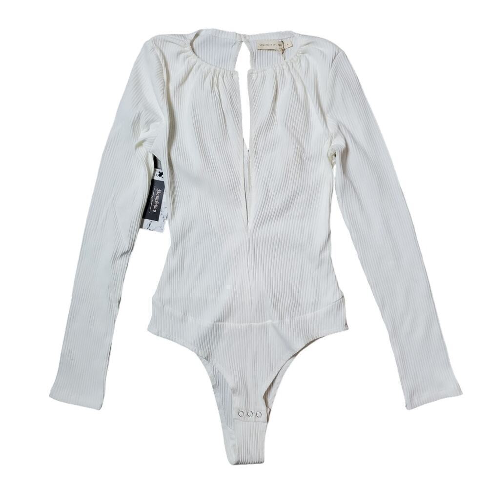 Makers of Dreams Ribbed Bodysuit Cream Long Sleeve Minimalist Chic NWT Sz Small